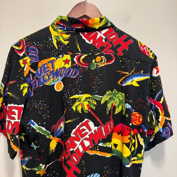 Vintage 90s Planet Hollywood Space Neon Aloha Hawaiian Shirt Small Rainbow - Picture 8 of 14